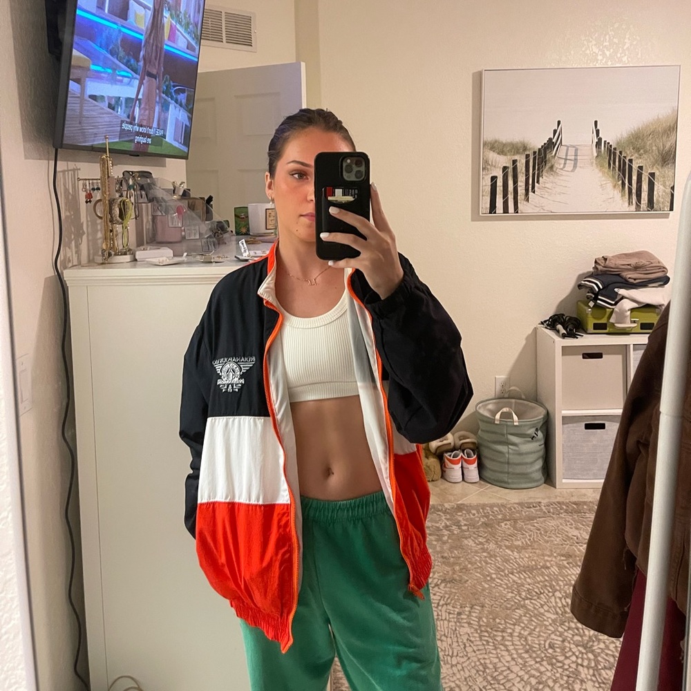 Colorblock Windbreaker Jacket - Black/White/Orange